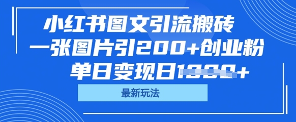小红书图文引流搬砖，一张图片引200+创业粉，单日变现日数张-轻创星学院_副业资源库：每日更新自媒体运营与创业教程